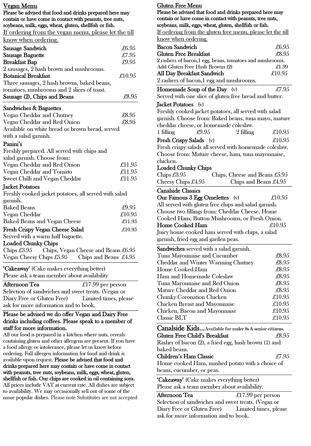 Whilton Locks Garden Centre Menu