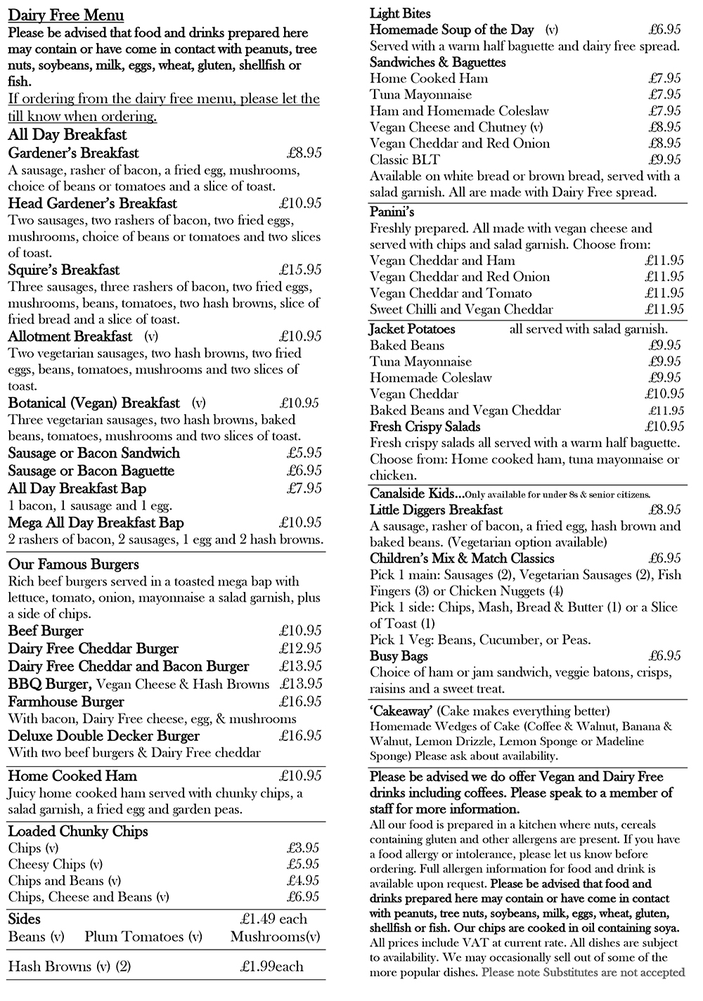 Whilton Locks Garden Centre Menu